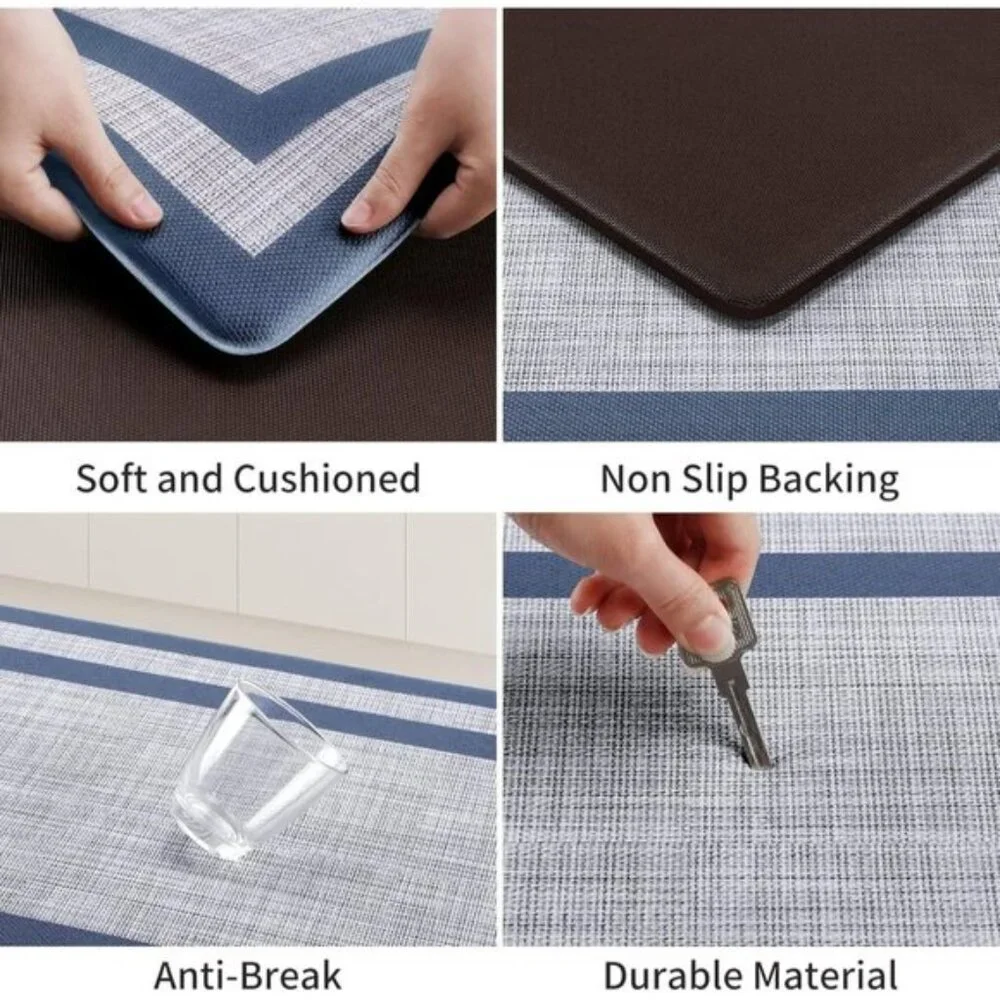 New Kitchen Mats, 2Pcs Cushioned Anti-Fatigue Waterproof Rugs Blue Gray Set